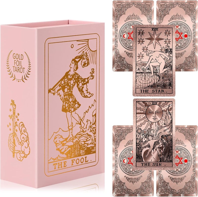 LYINGFISH Tarot Cards for Beginners Waterproof Tarot Cards with Guide Book Gold Foil with Meanings on Them 78 Classic Origina Waterproof Rider Waite Taro Deck Fortune Telling Game（Rose Gold） - Image 1